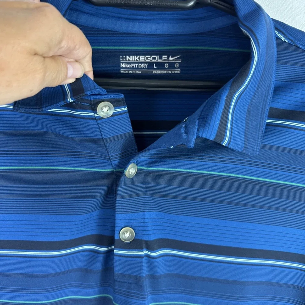 Nike Golf Men's L Polo SS Shirt Blue Striped Performance EUC Wicking
